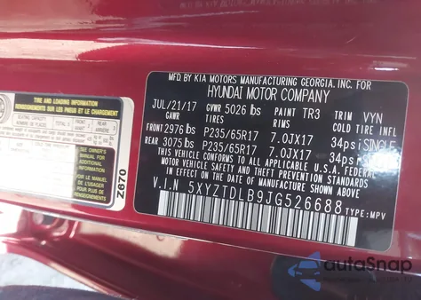 2018 Hyundai Santa Fe Sport 2.4L z USA, uszkodzony, nr VIN 5XYZTDLB9JG526688